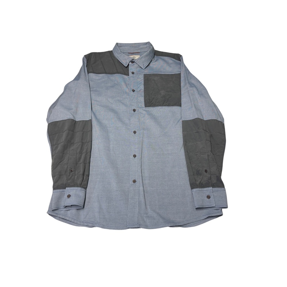 Alps & Meters Mens XL Merino Wool Blend Button Down Shirt Blue Gray Technical‎